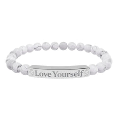 Engraved 'Love Yourself' Natural Stone Stretch Bracelet