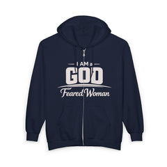 God-Fearing Woman Zip Hoodie — Christian Faith Full-Zip Sweatshirt