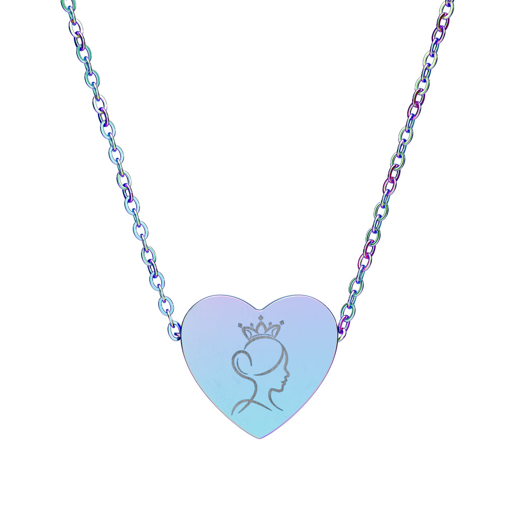 Engravable Heart Necklace — Princess Silhouette Personalized Pendant