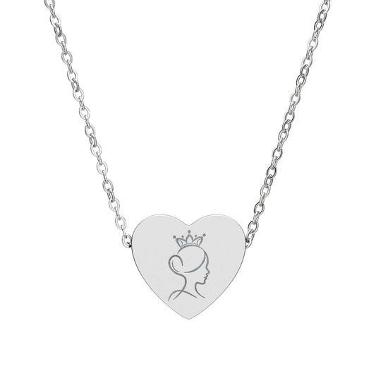 Engraved Heart Necklace — Princess Silhouette Pendant, Personalized Gift