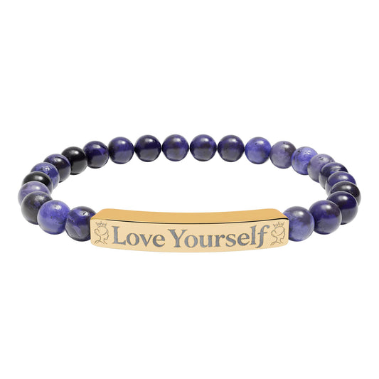 Engraved 'Love Yourself' Natural Stone Stretch Bracelet