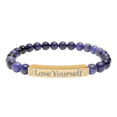 Engraved 'Love Yourself' Natural Stone Stretch Bracelet