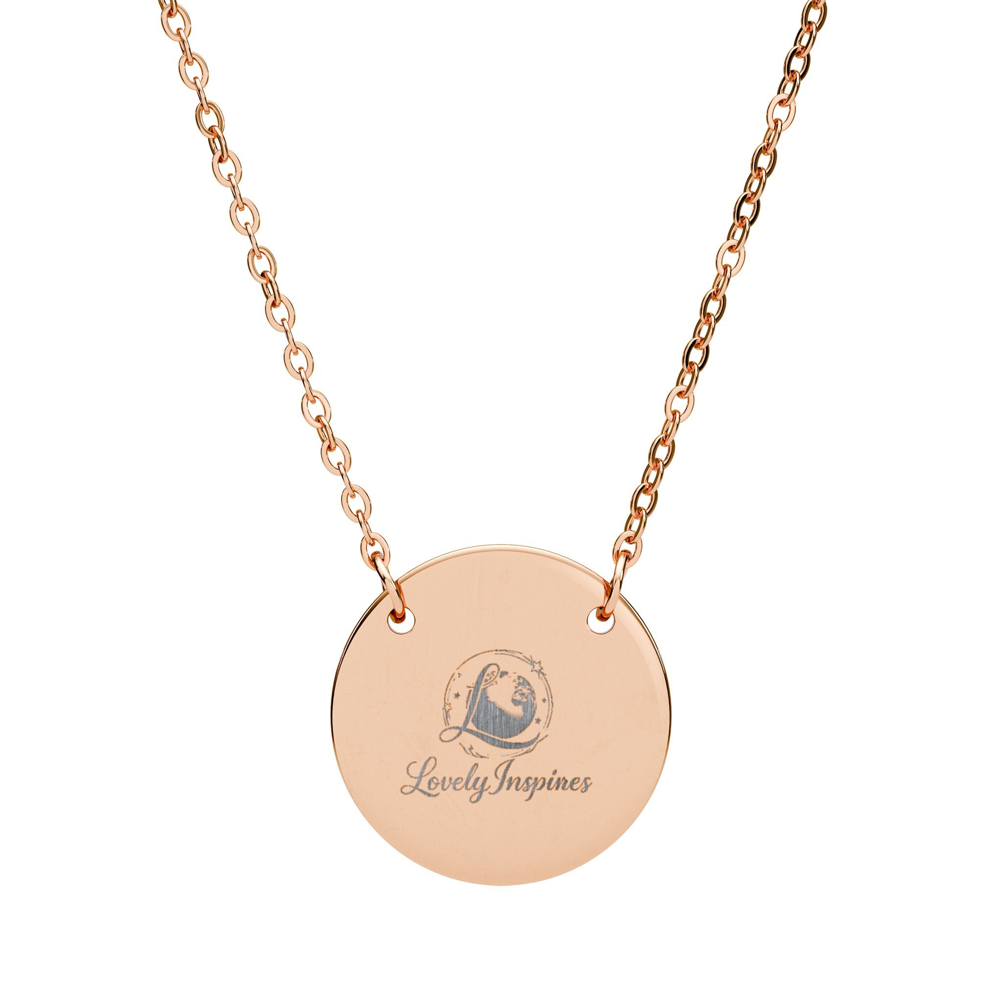 Engraved Circle Necklace — Crowned Heart Rose Pendant