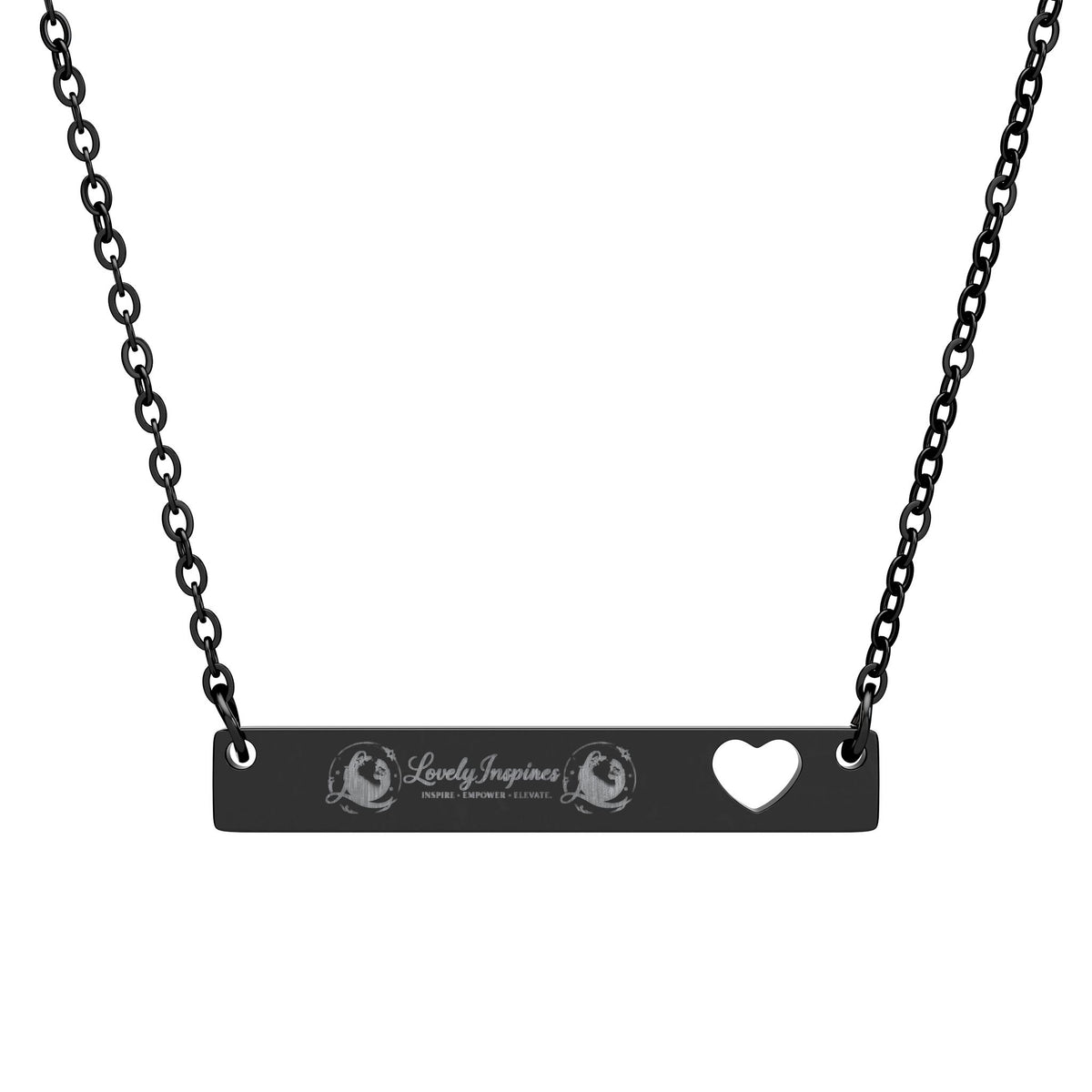 Engravable Bar Necklace with Heart Cutout — “Love Yourself” Personalized Pendant