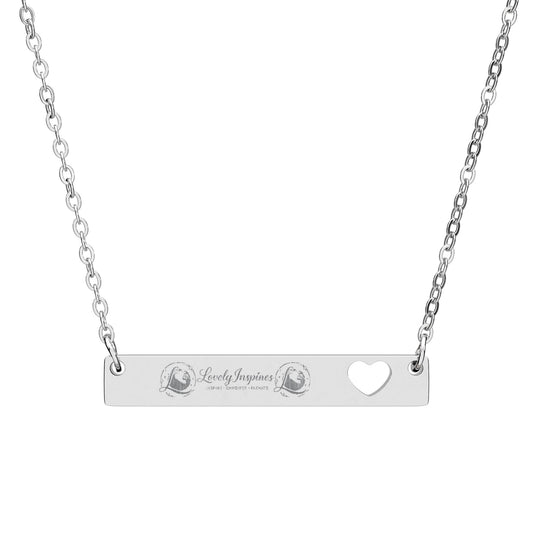 Engravable Bar Necklace with Heart Cutout — “Love Yourself” Personalized Pendant