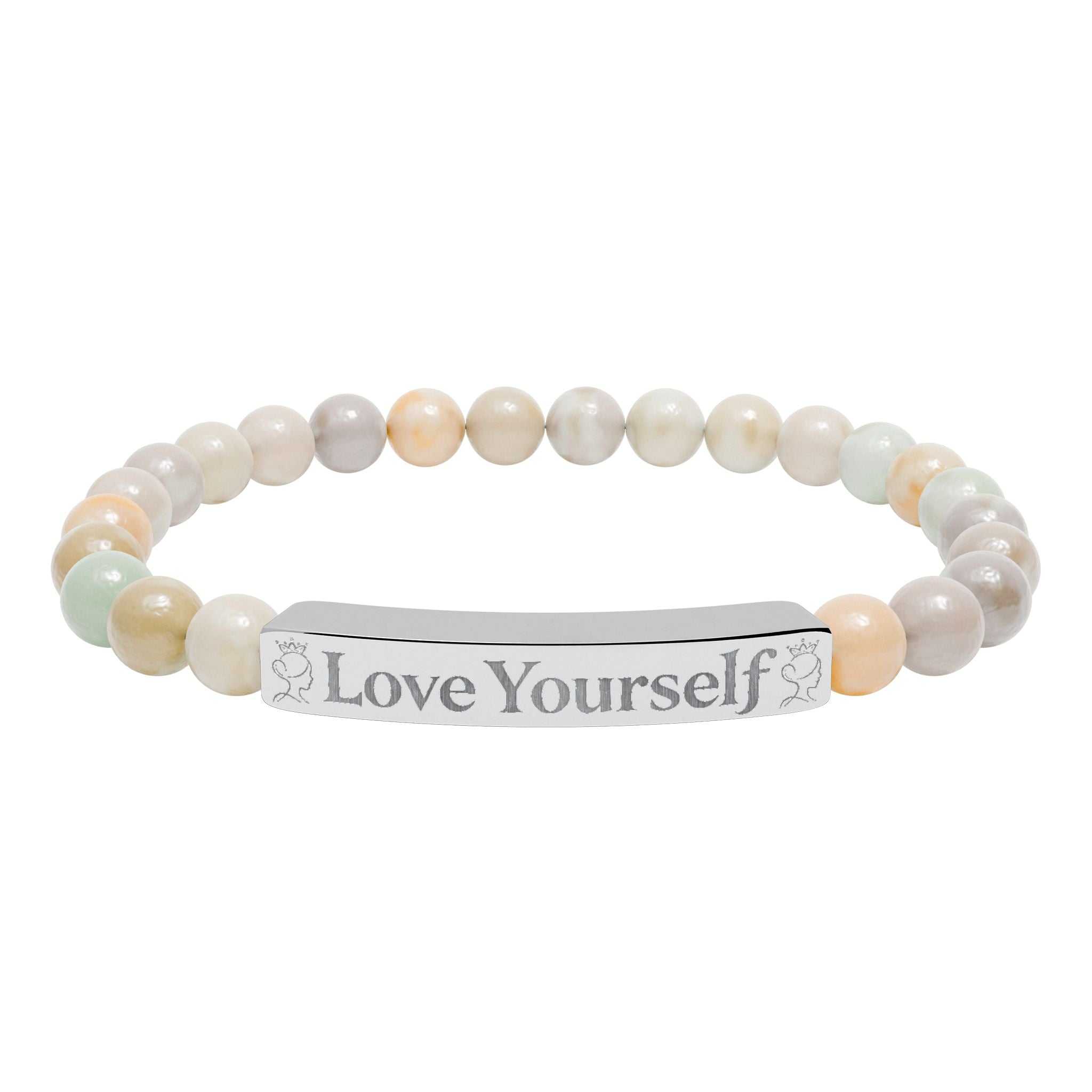 Engraved 'Love Yourself' Natural Stone Stretch Bracelet