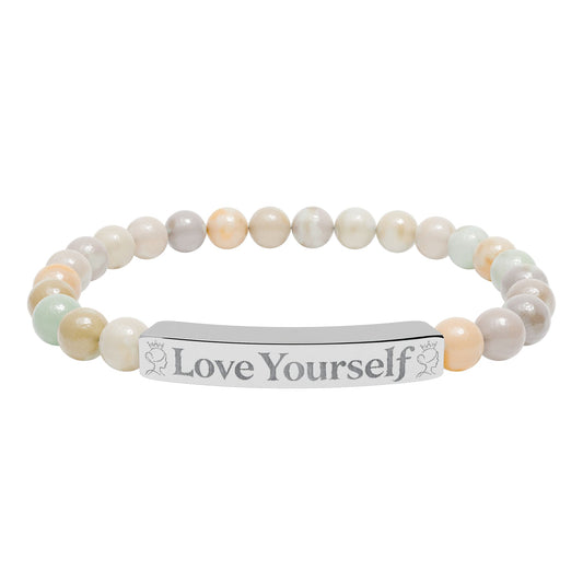 Engraved 'Love Yourself' Natural Stone Stretch Bracelet