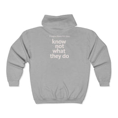 Zip Hoodie – "His Love Fails!!!" Christian Faith Hoodie (Back: "Forgive them for they know not what they do")