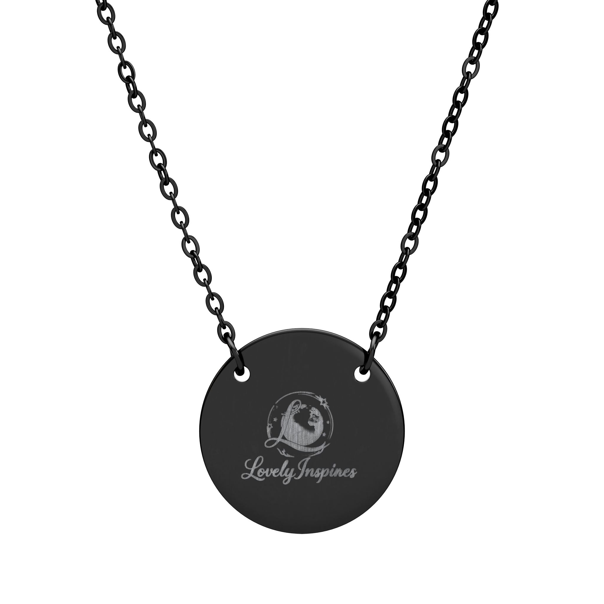 Engraved Circle Necklace — Crowned Heart Rose Pendant