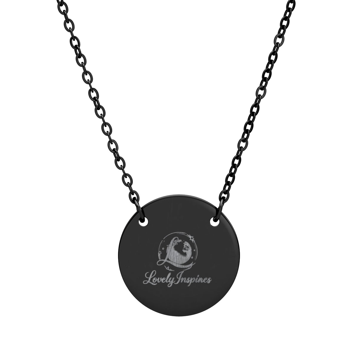 Engraved Circle Necklace — Crowned Heart Rose Pendant