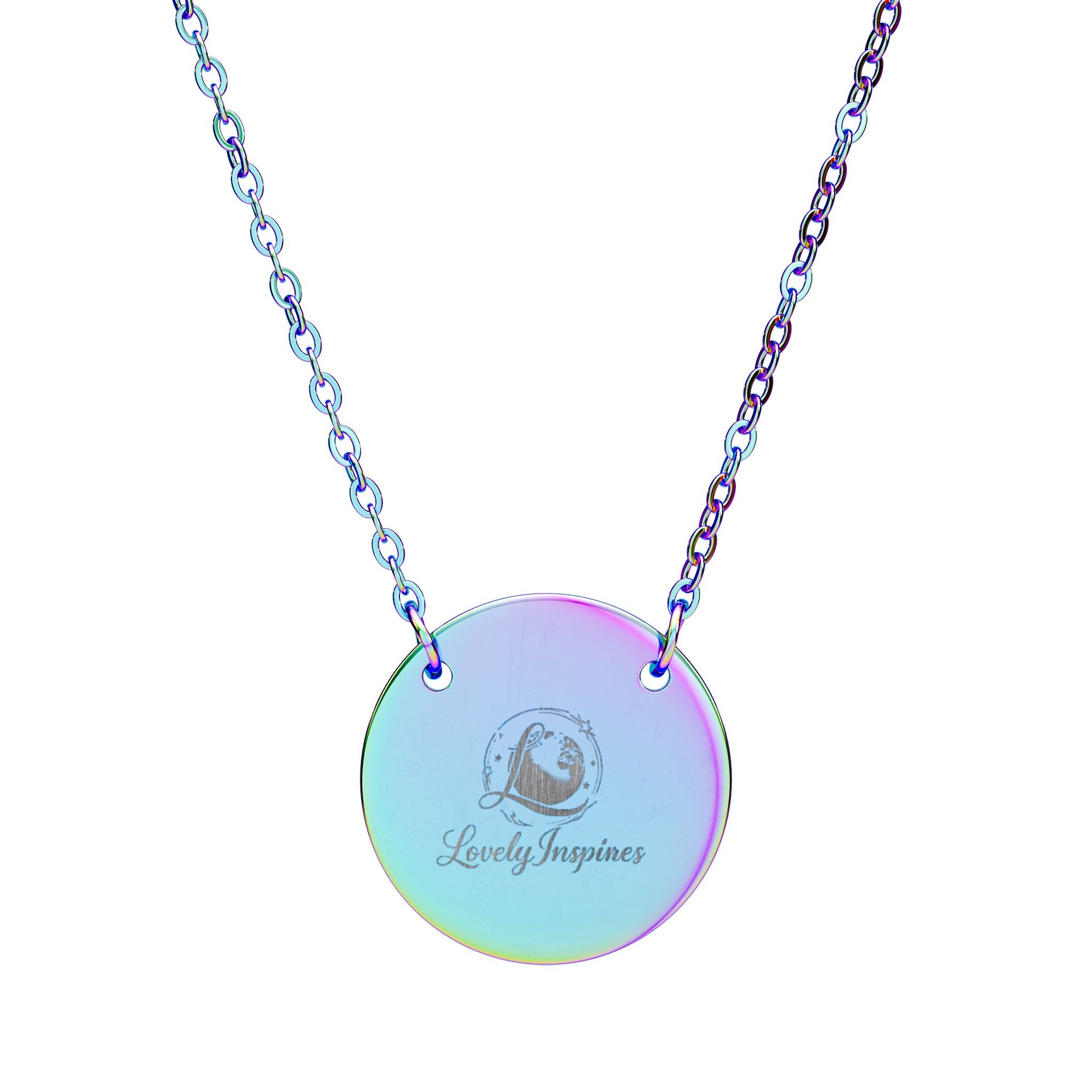 Engraved Circle Necklace — Crowned Heart Rose Pendant
