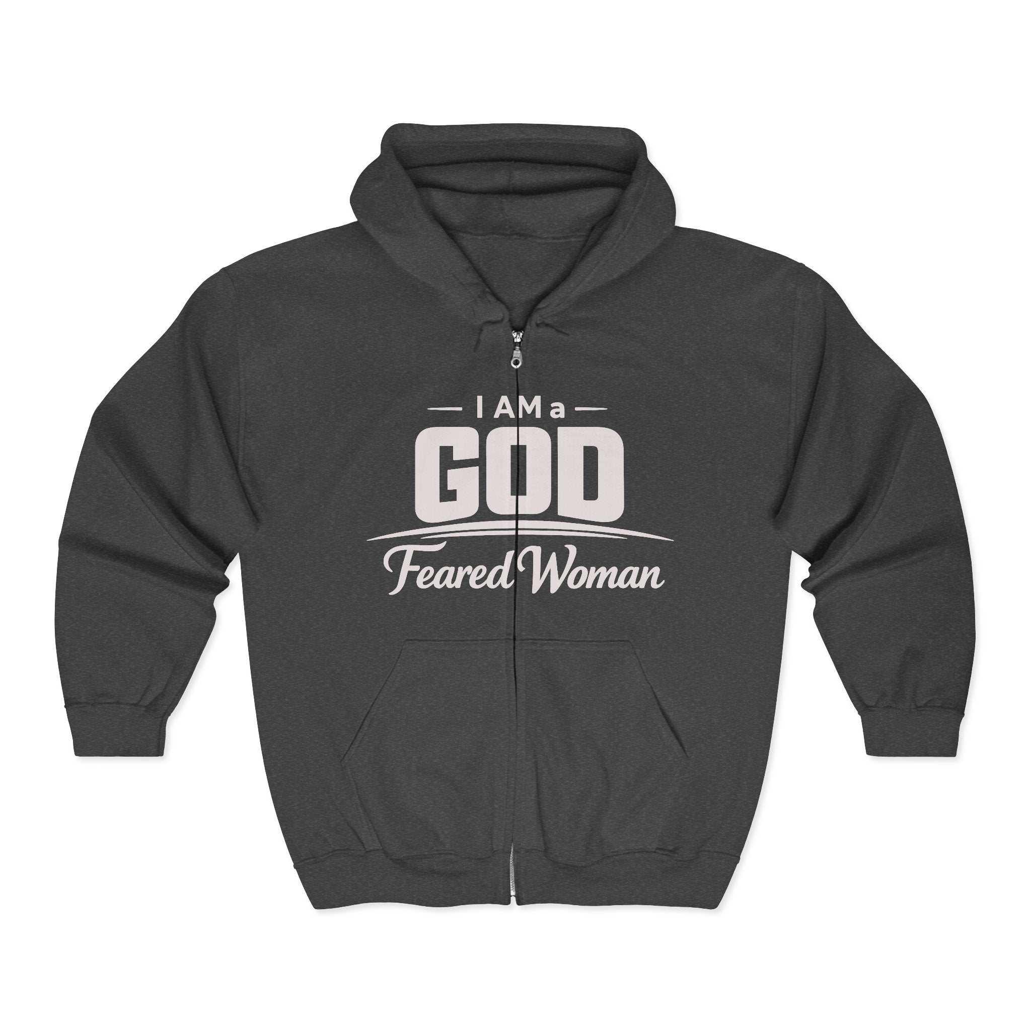 God-Fearing Woman Zip Hoodie — Christian Faith Full-Zip Sweatshirt