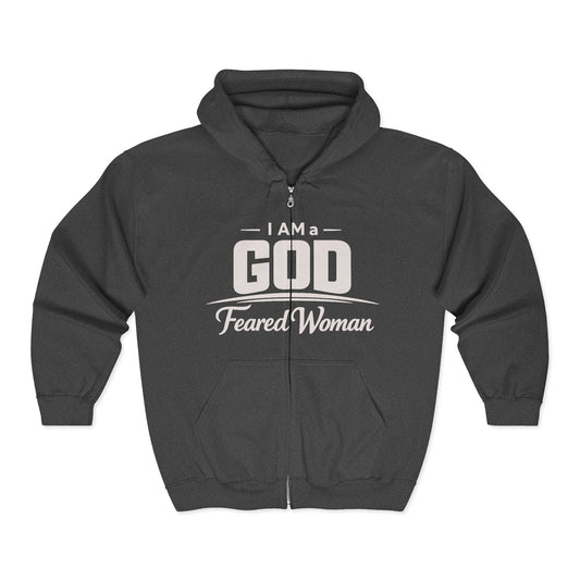 God-Fearing Woman Zip Hoodie — Christian Faith Full-Zip Sweatshirt