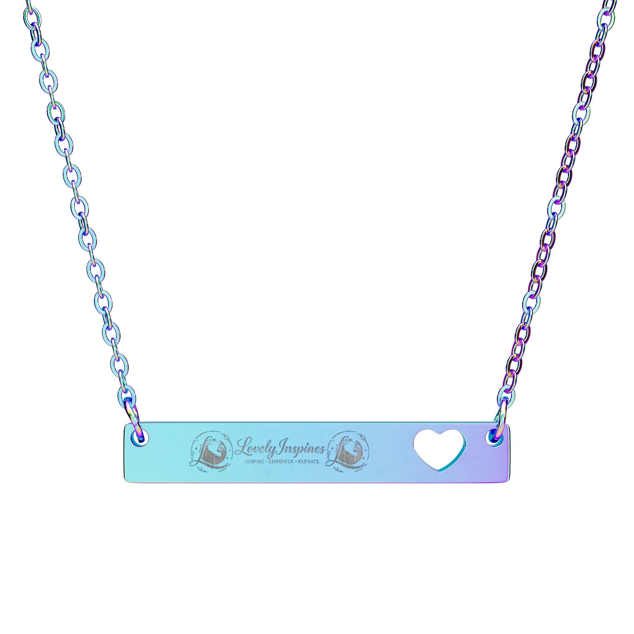Engravable Bar Necklace with Heart Cutout — “Love Yourself” Personalized Pendant