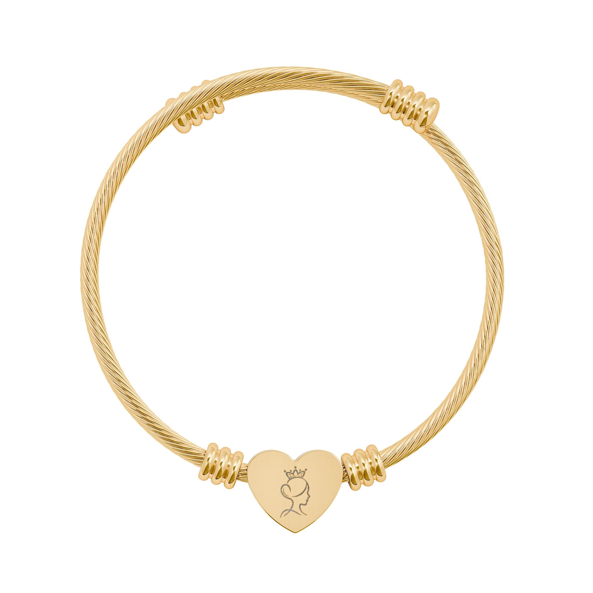 Engravable Heart Cuff Bracelet — Personalized Initial Heart Charm (Silver & Gold)