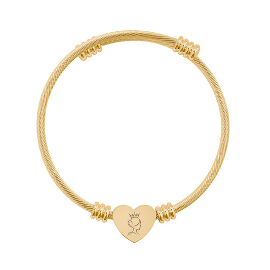Engravable Heart Cuff Bracelet — Personalized Initial Heart Charm (Silver & Gold)