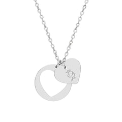 Engravable Heart Cutout Necklace — Personalized Double Charm Pendant (Silver or Rose Gold)