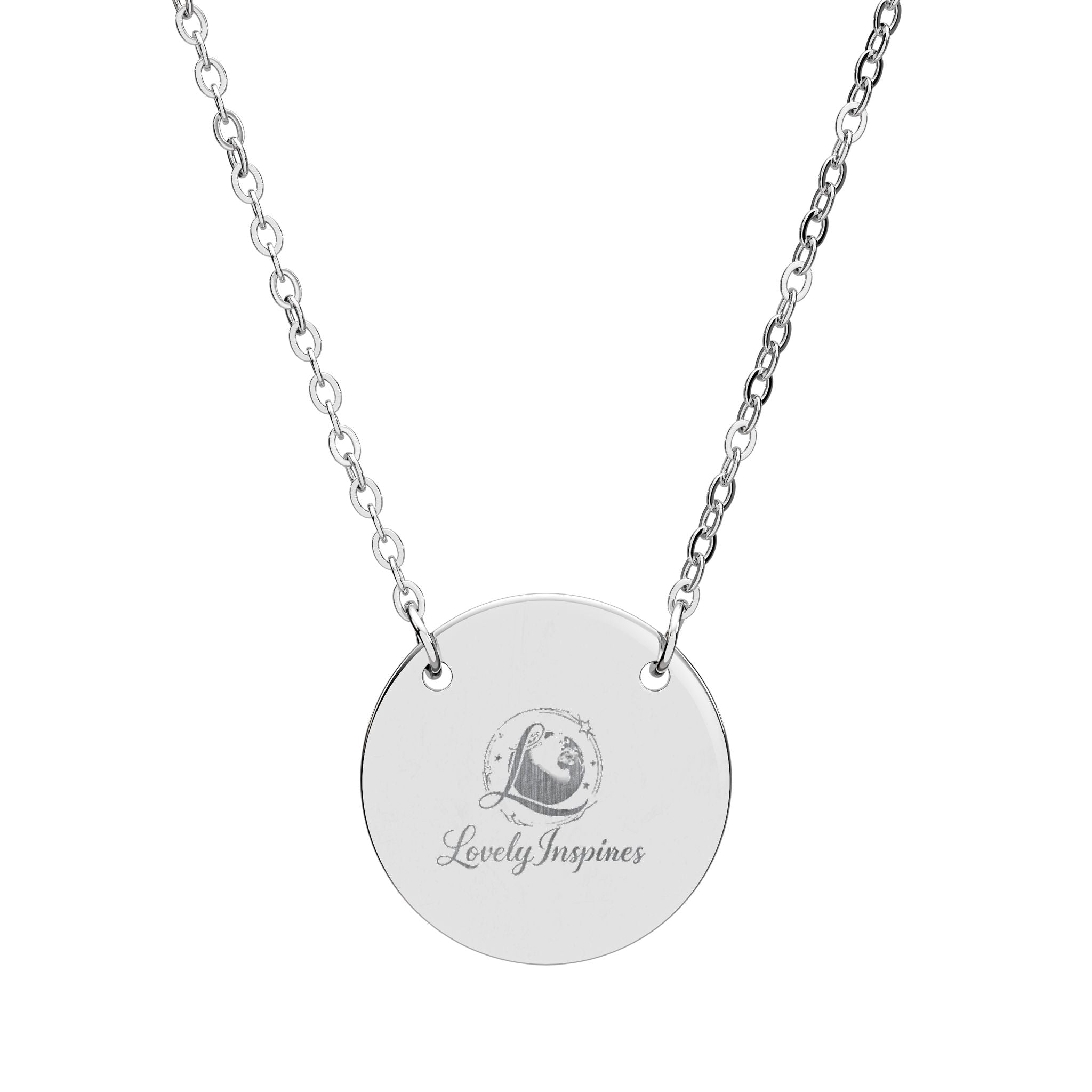 Engraved Circle Necklace — Crowned Heart Rose Pendant