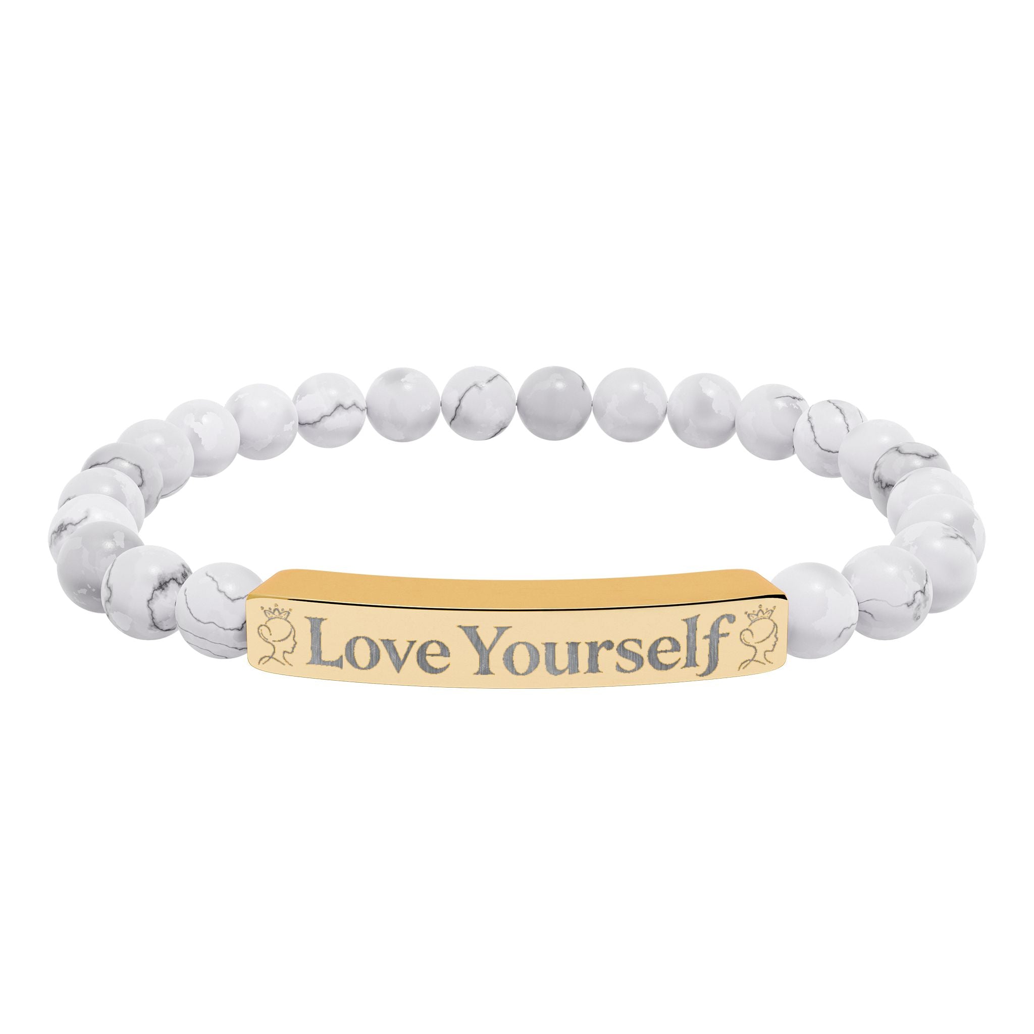 Engraved 'Love Yourself' Natural Stone Stretch Bracelet