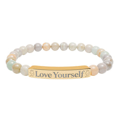 Engraved 'Love Yourself' Natural Stone Stretch Bracelet