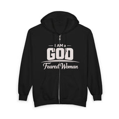 God-Fearing Woman Zip Hoodie — Christian Faith Full-Zip Sweatshirt