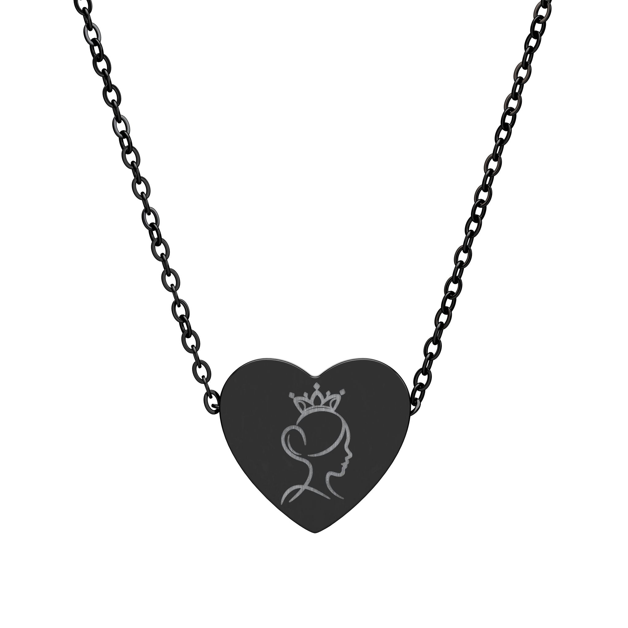 Engravable Heart Necklace — Princess Silhouette Personalized Pendant