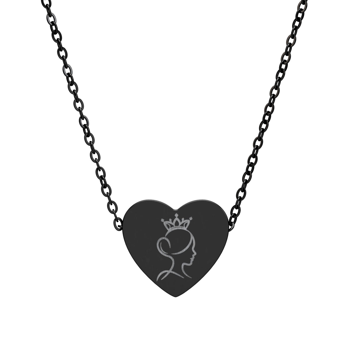 Engravable Heart Necklace — Princess Silhouette Personalized Pendant