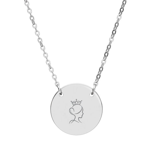 Engraved Circle Necklace — Crowned Heart Rose Pendant