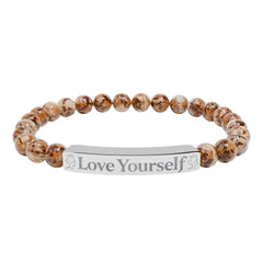 Engraved 'Love Yourself' Natural Stone Stretch Bracelet
