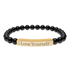 Engraved 'Love Yourself' Natural Stone Stretch Bracelet