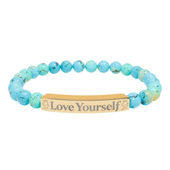 Engraved 'Love Yourself' Natural Stone Stretch Bracelet