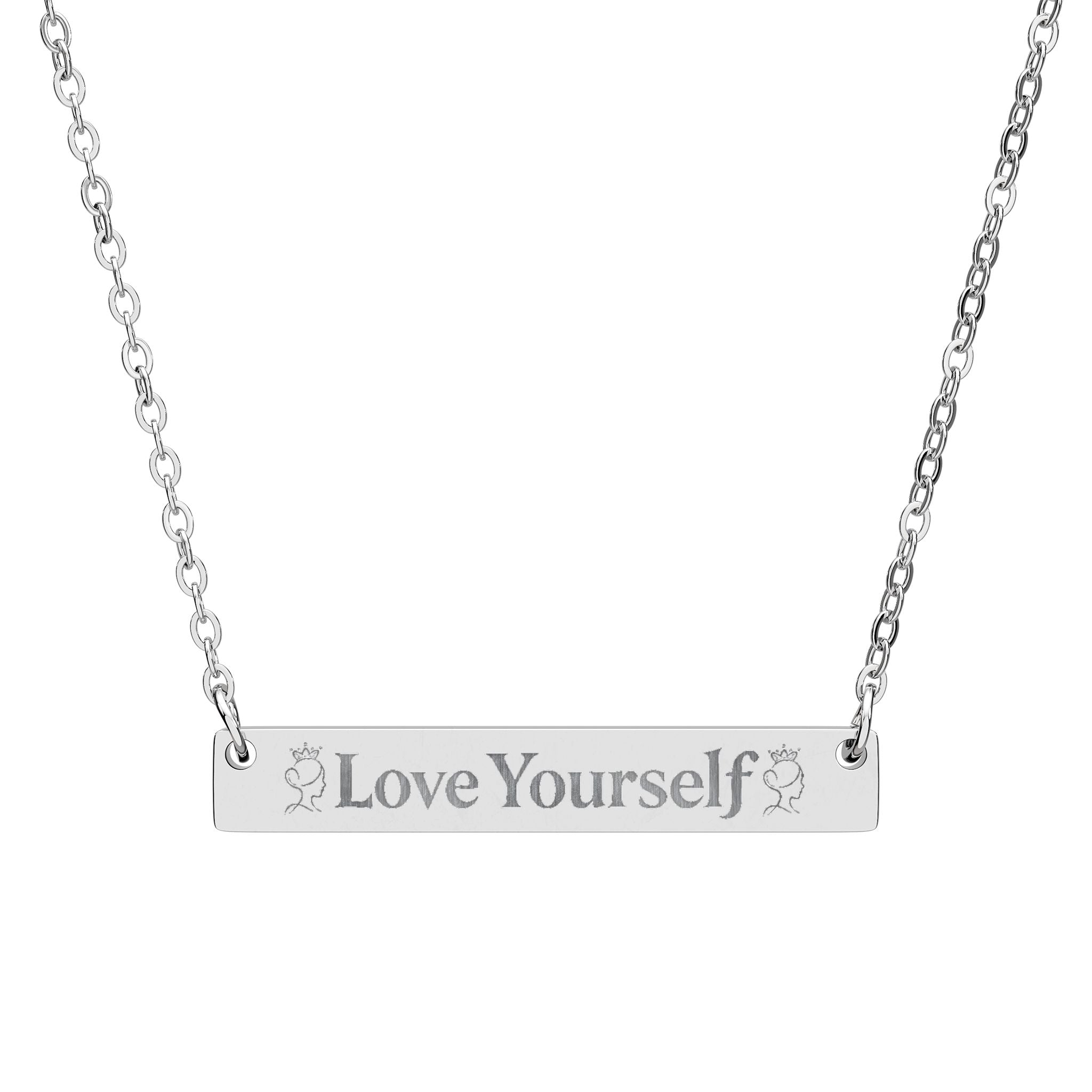 Engraved "Love Yourself" Horizontal Bar Necklace