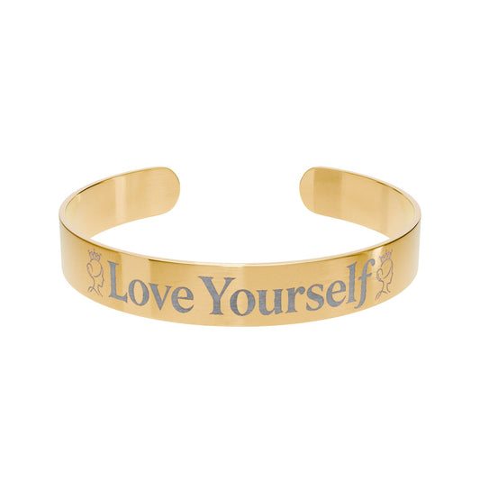 Gold Engraved Cuff Bracelet — "Love Yourself" Inspirational Jewelry