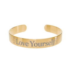 Gold Engraved Cuff Bracelet — "Love Yourself" Inspirational Jewelry