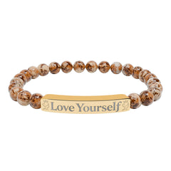 Engraved 'Love Yourself' Natural Stone Stretch Bracelet