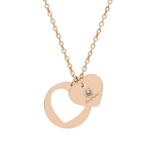 Engravable Heart Cutout Necklace — Personalized Double Charm Pendant (Silver or Rose Gold)