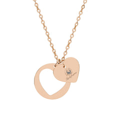 Engravable Heart Cutout Necklace — Personalized Double Charm Pendant (Silver or Rose Gold)